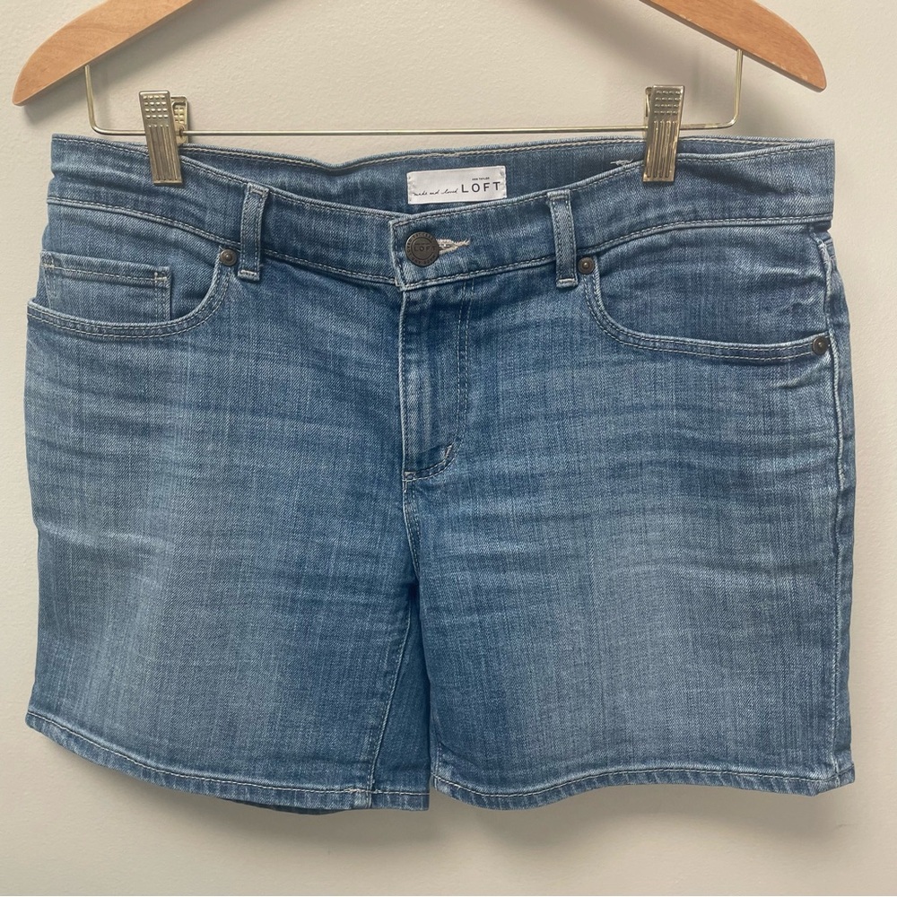 Ann Taylor Loft straight cut denim jean shorts, mid-rise